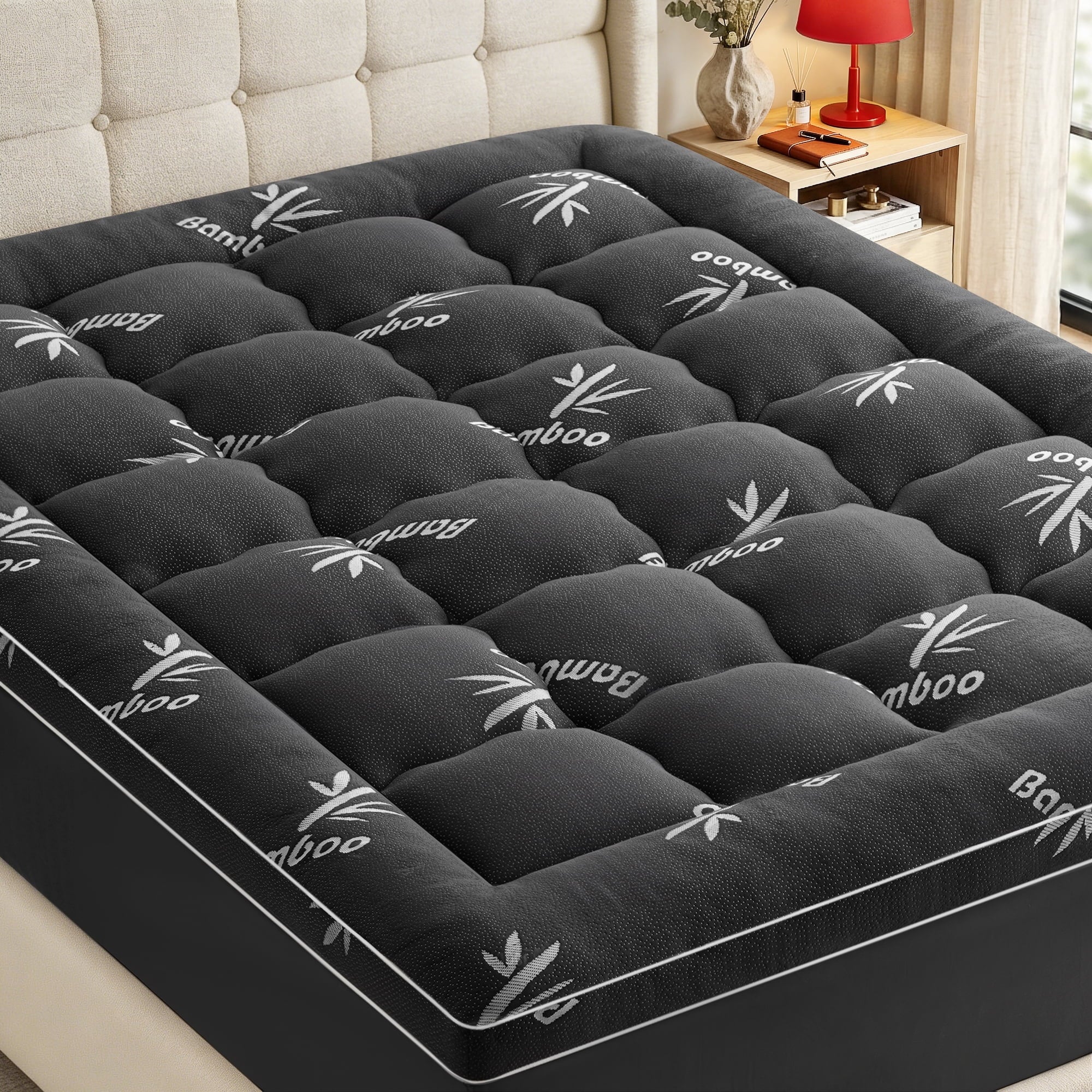 Mattress Topper Full Size Bed,Bamboo Extra Thick Mattress Pad Cover Soft Plush Noiseless Down Alternative Fill,with 8-21" Deep Pocket,Dark Grey
